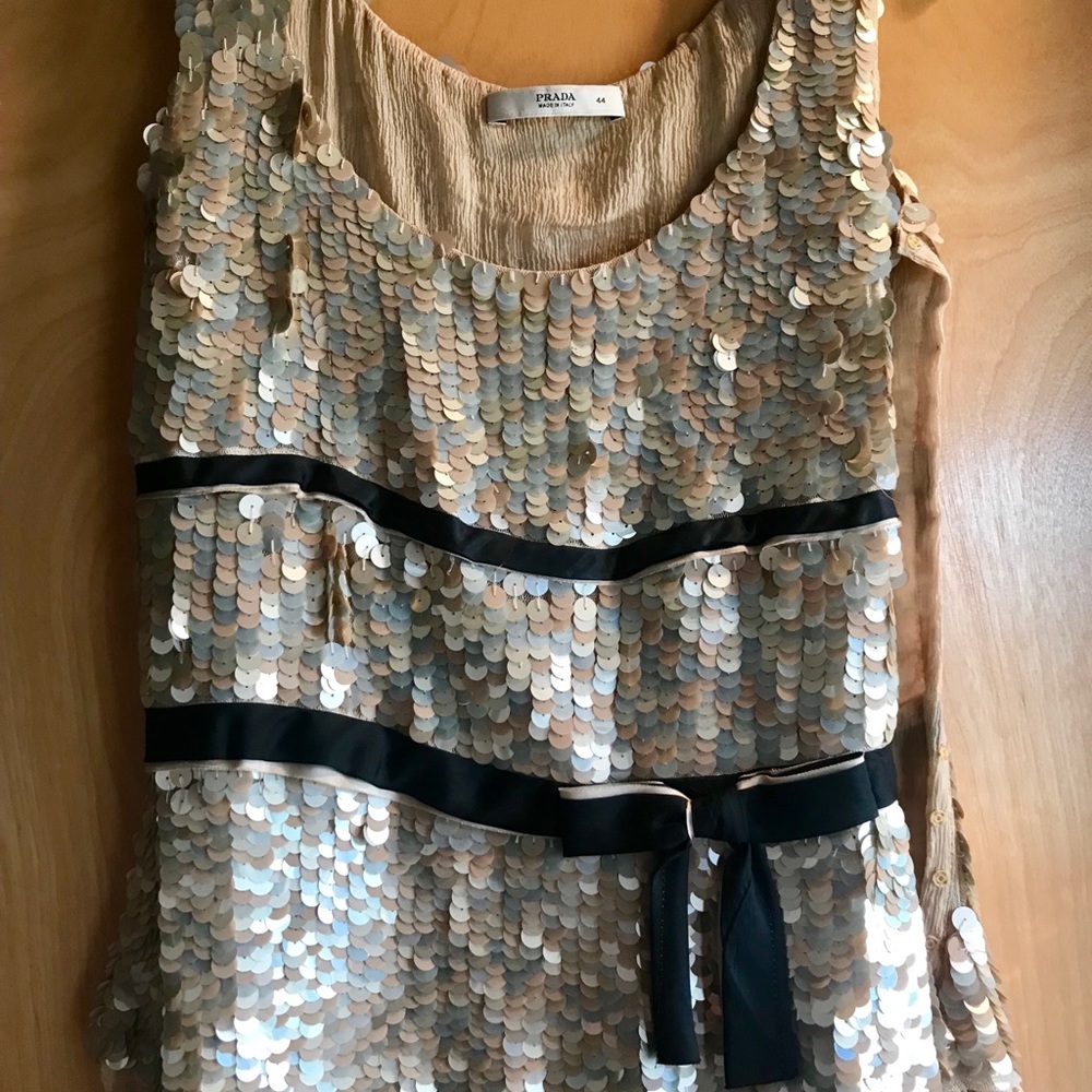 PRADA size 44 sequin champagne sequin top